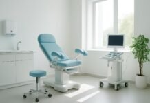 Σύγχρονο γυναικολογικό ιατρείο με ιατρικό εξοπλισμό, φωτεινό και φιλόξενο περιβάλλον με φυσικό φως