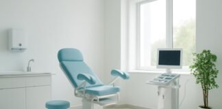 Σύγχρονο γυναικολογικό ιατρείο με ιατρικό εξοπλισμό, φωτεινό και φιλόξενο περιβάλλον με φυσικό φως