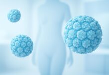 Αφηρημένα στοιχεία ιού HPV σε φωτεινό ιατρικό περιβάλλον για άρθρο ιατρικής ενημέρωσης
