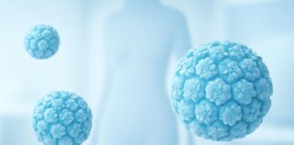 Αφηρημένα στοιχεία ιού HPV σε φωτεινό ιατρικό περιβάλλον για άρθρο ιατρικής ενημέρωσης