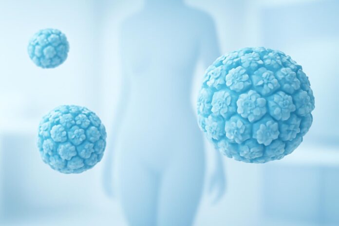 Αφηρημένα στοιχεία ιού HPV σε φωτεινό ιατρικό περιβάλλον για άρθρο ιατρικής ενημέρωσης