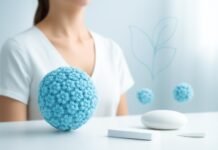 Μειώνοντας τον Κίνδυνο Υποτροπής στα HPV Κονδυλώματα: Οδηγός για Ασθενείς Ιατρική απεικόνιση HPV με αφηρημένα στοιχεία σε φωτεινό ιατρικό περιβάλλον