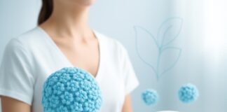Ιατρική απεικόνιση HPV με αφηρημένα στοιχεία σε φωτεινό ιατρικό περιβάλλον