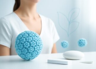 Μειώνοντας τον Κίνδυνο Υποτροπής στα HPV Κονδυλώματα: Οδηγός για Ασθενείς Ιατρική απεικόνιση HPV με αφηρημένα στοιχεία σε φωτεινό ιατρικό περιβάλλον