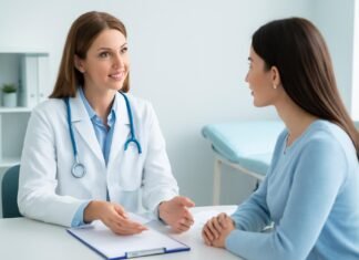 Νέες Θεραπείες Κονδυλωμάτων HPV: Οδηγός για Ξεκάθαρη Θεραπεία στη Γλυφάδα Γυναικολογική συμβουλευτική σε ιατρικό χώρο με εξειδικευμένο γιατρό και ασθενή στη Γλυφάδα