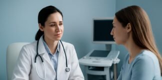 Ιατρική συζήτηση σε γυναικολογικό ιατρείο με καθαρό και επαγγελματικό περιβάλλον