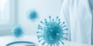 Αφηρημένη εικόνα ιών HPV σε φωτεινό ιατρικό περιβάλλον με δερματολογική αισθητική