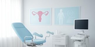 Σύγχρονο ιατρείο γυναικολογίας με ιατρικό εξοπλισμό και ψηφιακές απεικονίσεις