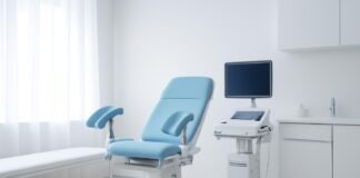 Φωτεινό σύγχρονο γυναικολογικό ιατρείο με ιατρικό εξοπλισμό, σύμβολο σύγχρονης γυναικολογίας και ευεξίας