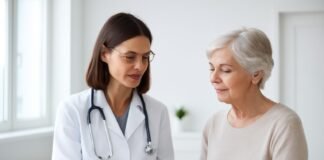 Γυναίκα και γυναικολόγος σε σύγχρονο ιατρείο θεωρώντας πληροφορίες σε tablet για επείγουσα αντισύλληψη