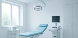 Φωτεινό σύγχρονο ιατρείο με ιατρικό εξοπλισμό και φυσικό φωτισμό