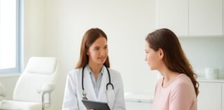 Σύγχρονο ιατρείο γυναικολογίας με γιατρό σε συμβουλευτική συνεδρίαση
