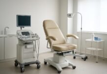 Προετοιμασία Ραντεβού για Αντιμετώπιση HPV και Κονδυλωμάτων στη Γυναικολογική Κλινική Σύγχρονο γυναικολογικό ιατρείο με εξεταστική καρέκλα και ιατρικό εξοπλισμό