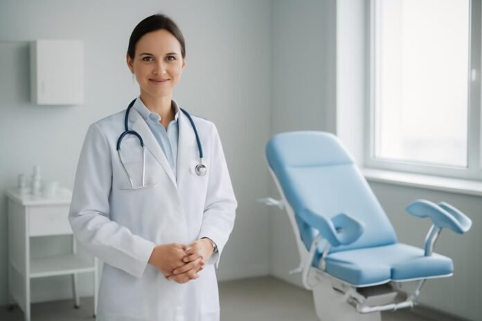 Προηγμένη Εξατομικευμένη Θεραπεία HPV με Συνδυαστική Laser Προσέγγιση στη Γλυφάδα Σύγχρονο γυναικολογικό ιατρείο με γιατρό σε διακριτική επαγγελματική ατμόσφαιρα χωρίς ευαίσθητη ανατομία.