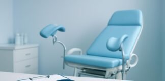 Ιατρικός φάκελος και εξοπλισμός γυναικολογικής εξέτασης σε ιατρείο