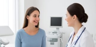 Σύγχρονο ιατρείο γυναικολογίας με επαγγελματία και ασθενή σε φιλικό περιβάλλον