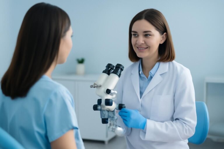 Ιατρός γυναικολόγος πραγματοποιεί κολποσκόπηση σε καθαρό και επαγγελματικό ιατρικό χώρο