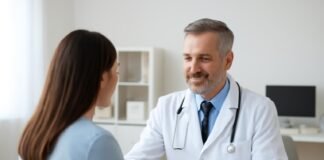 Ιατρός εξετάζει ασθενή σε ιατρείο για HPV κονδυλώματα