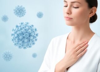 Σεξουαλική Υγεία και HPV Κονδυλώματα: Οδηγός για Υγιείς Σχέσεις Αφηρημένες εικόνες ιού HPV και ιατρικό περιβάλλον που αντιπροσωπεύουν τη σεξουαλική υγεία