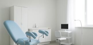 Σύγχρονο γυναικολογικό ιατρείο με ιατρικό εξοπλισμό και καθαρό περιβάλλον