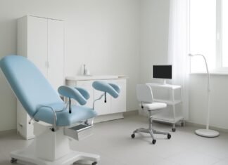 Στοχευμένη Προληπτική Εξέταση για Έγκαιρη Ανίχνευση HPV και Γεννητικών Κονδυλωμάτων Σύγχρονο γυναικολογικό ιατρείο με ιατρικό εξοπλισμό και καθαρό περιβάλλον