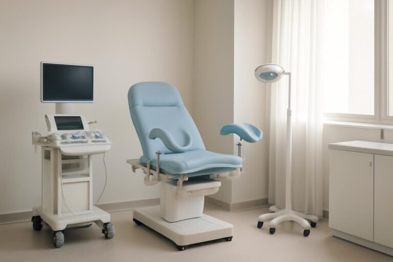 Σύγχρονο γυναικολογικό ιατρείο με ιατρικό εξοπλισμό και φωτεινό περιβάλλον