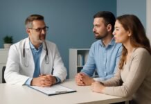 Συμβουλευτική Ζεύγους για HPV και Κονδυλώματα: Υποστήριξη και Θεραπεία στη Γλυφάδα Ιατρική συζήτηση συμβουλευτικής ζεύγους για HPV και κονδυλώματα στο ιατρείο στη Γλυφάδα