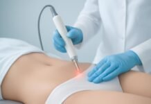 Συνδυαστική Θεραπεία Κονδυλωμάτων HPV στη Γυναίκα: Εξειδικευμένη Προσέγγιση για Βέλτιστα Αποτελέσματα Laser θεραπεία κονδυλωμάτων HPV σε γυναικεία περιοχή - εξειδικευμένη ιατρική απεικόνιση με διακριτικό φωτισμό, καθαρή και επαγγελματική εικόνα