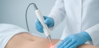 Laser θεραπεία κονδυλωμάτων HPV σε γυναικεία περιοχή - εξειδικευμένη ιατρική απεικόνιση με διακριτικό φωτισμό, καθαρή και επαγγελματική εικόνα