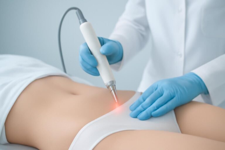 Laser θεραπεία κονδυλωμάτων HPV σε γυναικεία περιοχή - εξειδικευμένη ιατρική απεικόνιση με διακριτικό φωτισμό, καθαρή και επαγγελματική εικόνα