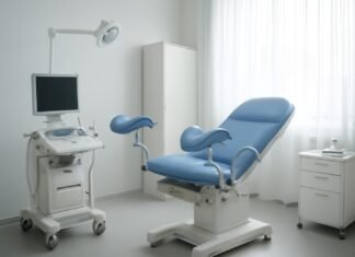 Συνολική Θεραπεία HPV και Κονδυλωμάτων με Εξειδικευμένη Κλινική Υποστήριξη Σύγχρονο γυναικολογικό ιατρείο με ιατρικό εξοπλισμό σε φωτεινό, καθαρό χώρο