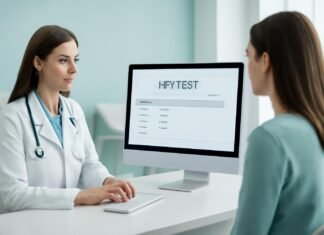 Σύγχρονος Έλεγχος και Παρακολούθηση HPV για Γυναίκες στη Γλυφάδα Ιατρική συζήτηση για έλεγχο HPV σε σύγχρονο γυναικολογικό ιατρείο
