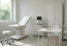 Φωτεινό και σύγχρονο ιατρείο γυναικολογίας με ιατρικό εξοπλισμό και χώρο συμβουλευτικής