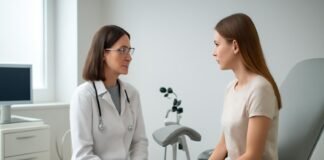 Σύγχρονο γυναικολογικό ιατρείο με ιατρό και ασθενή σε συζήτηση