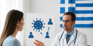 Ιατρός εξηγεί τη μετάδοση του HPV σε ασθενή σε ιατρική κλινική