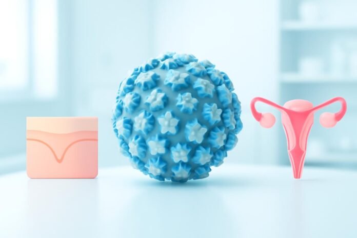 Υποτροπές κονδυλωμάτων HPV: Γιατί επιστρέφουν και πώς μειώνεται ο κίνδυνος Αφηρημένα στοιχεία του ιού HPV με δερματολογική και γυναικολογική αισθητική σε σύγχρονο ιατρικό περιβάλλον