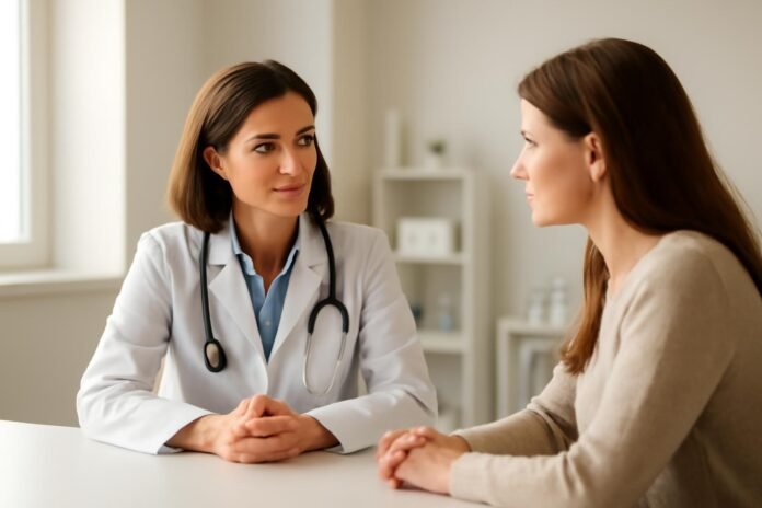 HPV σε Άνδρες και Γυναίκες: Σημαντικές Πληροφορίες για την Υγεία σας Ιατρική συνεδρία με γιατρό και ασθενή σε σύγχρονο ιατρείο