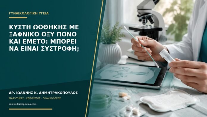 Κύστη ωοθήκης με ξαφνικό οξύ πόνο και εμετό: μπορεί να είναι συστροφή;