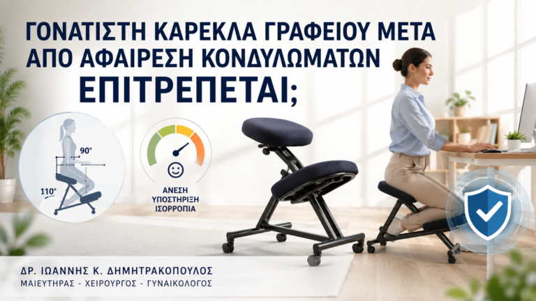 Γονατιστή Καρέκλα Γραφείου μετά από Αφαίρεση Κονδυλωμάτων: Επιτρέπεται; - Δρ. Ιωάννης Κ. Δημητρακόπουλος