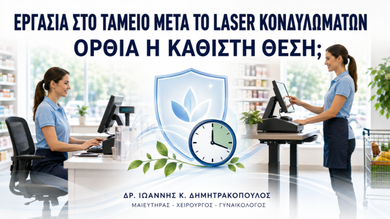 Εργασία στο Ταμείο μετά από Laser Κονδυλωμάτων: Όρθια ή Καθιστή Θέση; - Δρ. Ιωάννης Κ. Δημητρακόπουλος