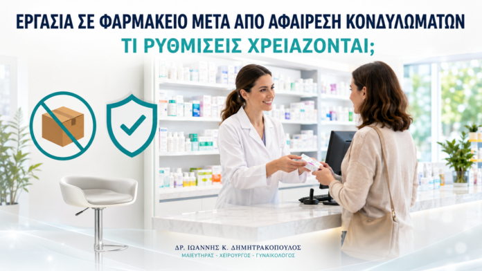 Εργασία σε Φαρμακείο μετά από Αφαίρεση Κονδυλωμάτων: Τι Ρυθμίσεις Χρειάζονται; Εργασία σε Φαρμακείο μετά από Αφαίρεση Κονδυλωμάτων: Τι Ρυθμίσεις Χρειάζονται; - Δρ. Ιωάννης Κ. Δημητρακόπουλος