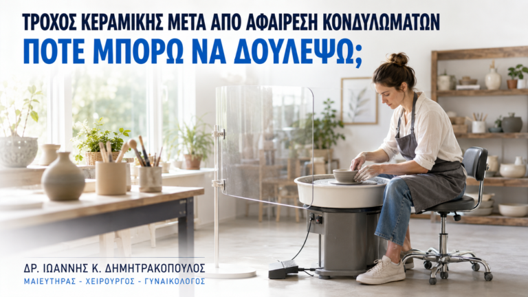 Τροχός Κεραμικής μετά από Αφαίρεση Κονδυλωμάτων: Πότε Μπορώ να Δουλέψω; - Δρ. Ιωάννης Κ. Δημητρακόπουλος