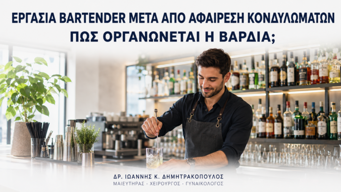 Εργασία Bartender μετά από Αφαίρεση Κονδυλωμάτων: Πώς Οργανώνεται η Βάρδια; - Δρ. Ιωάννης Κ. Δημητρακόπουλος