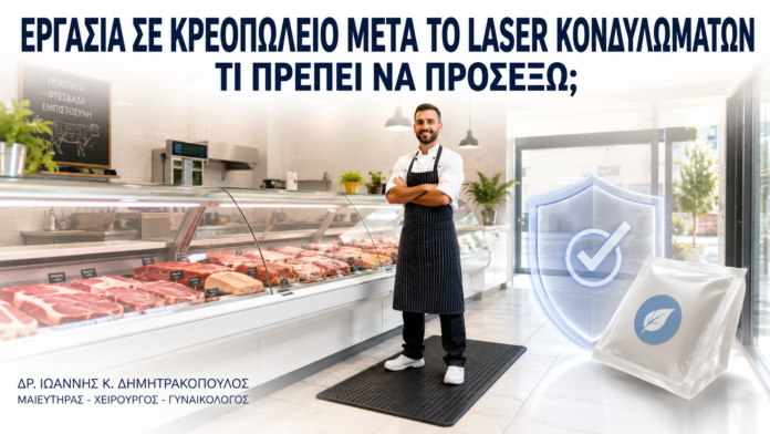 Εργασία σε Κρεοπωλείο μετά από Laser Κονδυλωμάτων: Τι Πρέπει να Προσέξω; Εργασία σε Κρεοπωλείο μετά από Laser Κονδυλωμάτων: Τι Πρέπει να Προσέξω; - Δρ. Ιωάννης Κ. Δημητρακόπουλος