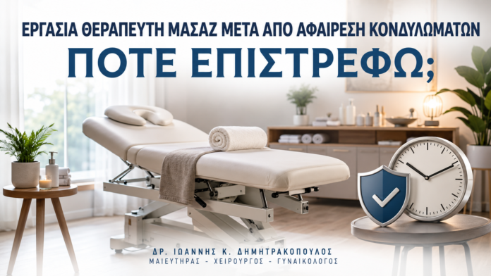 Εργασία Θεραπευτή Μασάζ μετά από Αφαίρεση Κονδυλωμάτων: Πότε Επιστρέφω; - Δρ. Ιωάννης Κ. Δημητρακόπουλος