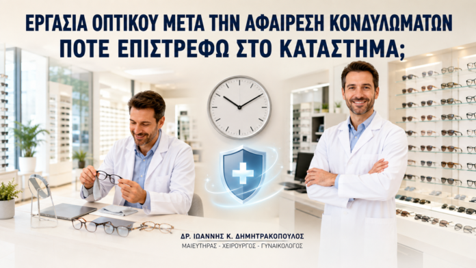 Εργασία Οπτικού μετά από Αφαίρεση Κονδυλωμάτων: Πότε Επιστρέφω στο Κατάστημα; Εργασία Οπτικού μετά από Αφαίρεση Κονδυλωμάτων: Πότε Επιστρέφω στο Κατάστημα; - Δρ. Ιωάννης Κ. Δημητρακόπουλος