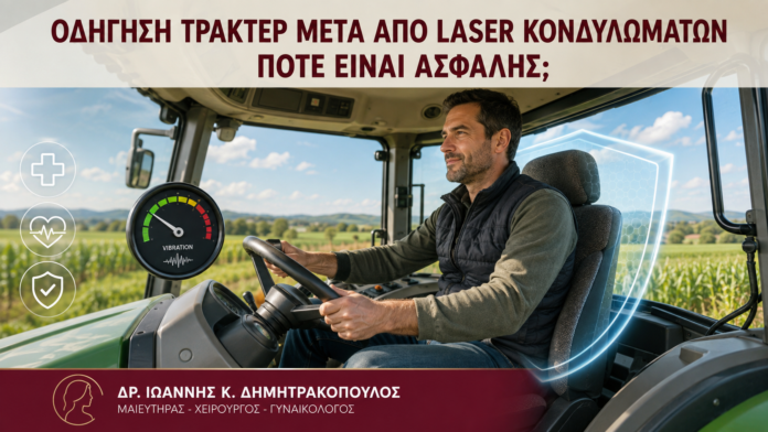 Οδήγηση Τρακτέρ μετά από Laser Κονδυλωμάτων: Πότε Είναι Ασφαλής; Οδήγηση Τρακτέρ μετά από Laser Κονδυλωμάτων: Πότε Είναι Ασφαλής; - Δρ. Ιωάννης Κ. Δημητρακόπουλος