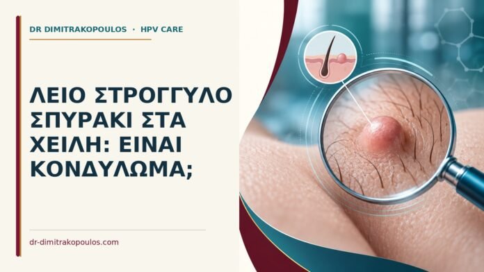 Λείο στρογγυλό σπυράκι στα χείλη: είναι κονδύλωμα Ιατρικό cover για: Λείο στρογγυλό σπυράκι στα χείλη: είναι κονδύλωμα