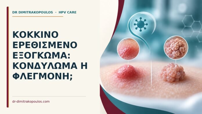 Ιατρικό cover για: Κόκκινο ερεθισμένο εξόγκωμα: κονδύλωμα ή φλεγμονή
