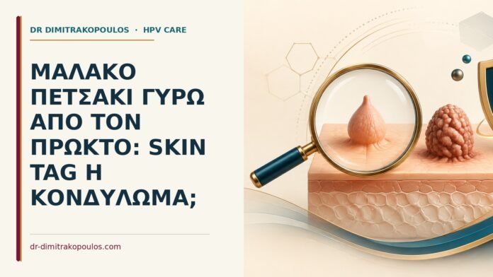 Μαλακό πετσάκι γύρω από τον πρωκτό: skin tag ή κονδύλωμα Ιατρικό cover για: Μαλακό πετσάκι γύρω από τον πρωκτό: skin tag ή κονδύλωμα